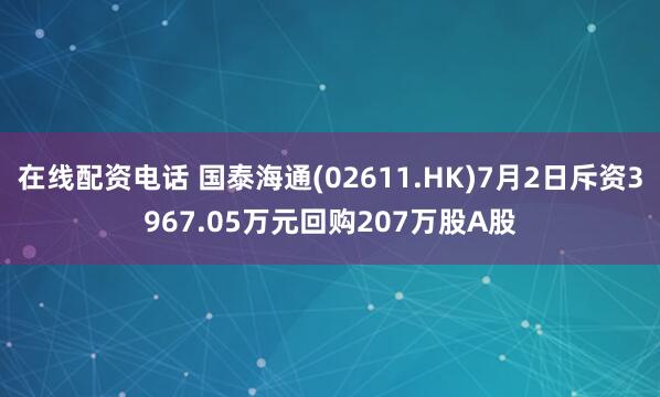 在线配资电话 国泰海通(02611.HK)7月2日斥资3967.05万元回购207万股A股
