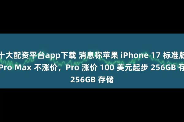 十大配资平台app下载 消息称苹果 iPhone 17 标准版 / Pro Max 不涨价，Pro 涨价 100 美元起步 256GB 存储